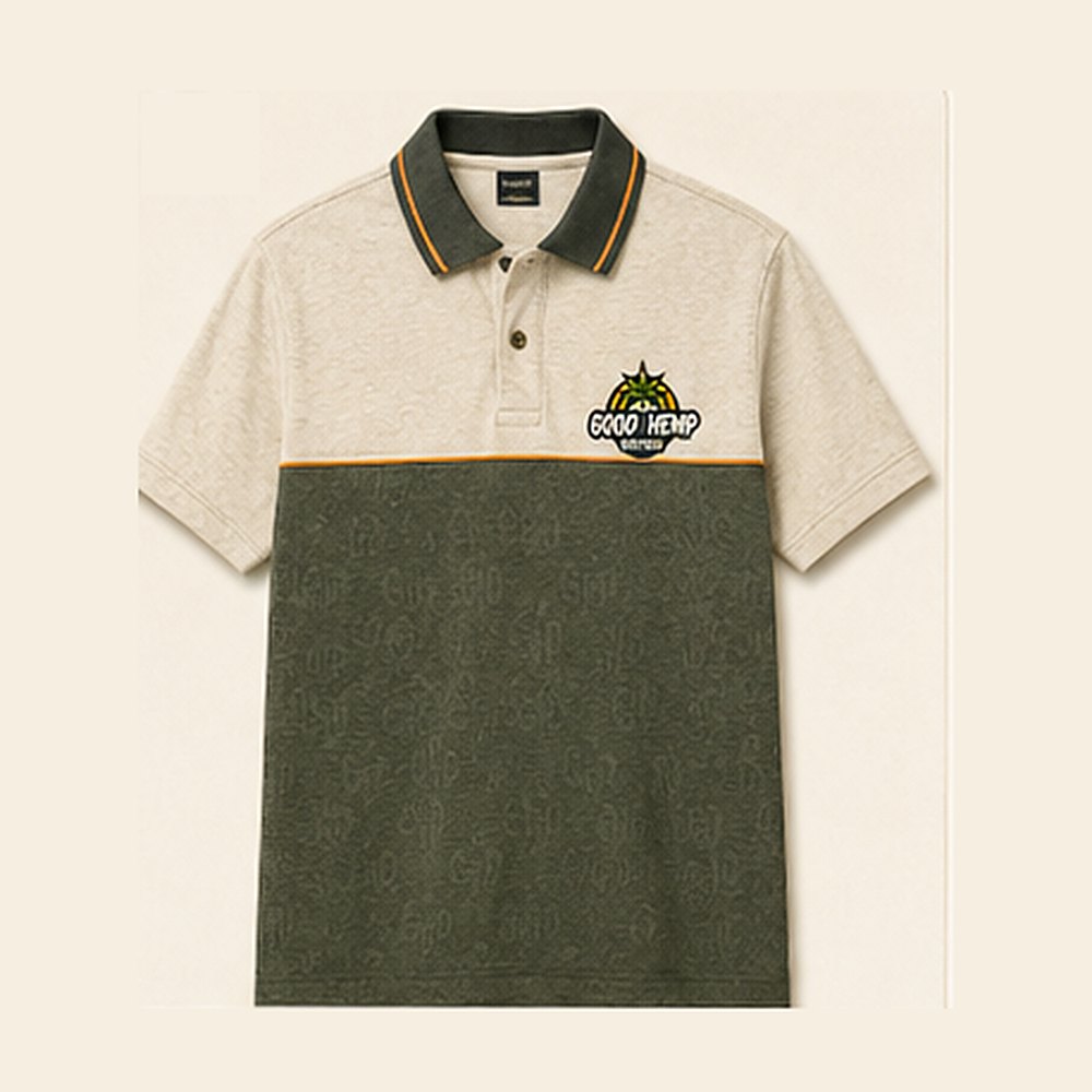 GHD Hemp Monogram Panel Polo ā Black Natural